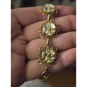 Reverse Painted Glass Intaglios Bracelet Exotic Asian Goddess Vintage Rare!